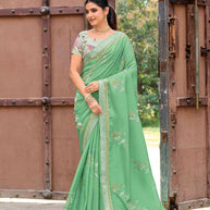 Laxmipati Makhmali Green Silk Blend Embroidered Saree