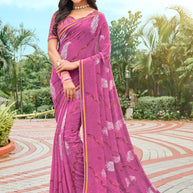 Mauve Chiffon Saree with Fancy Lace Border - Varsha