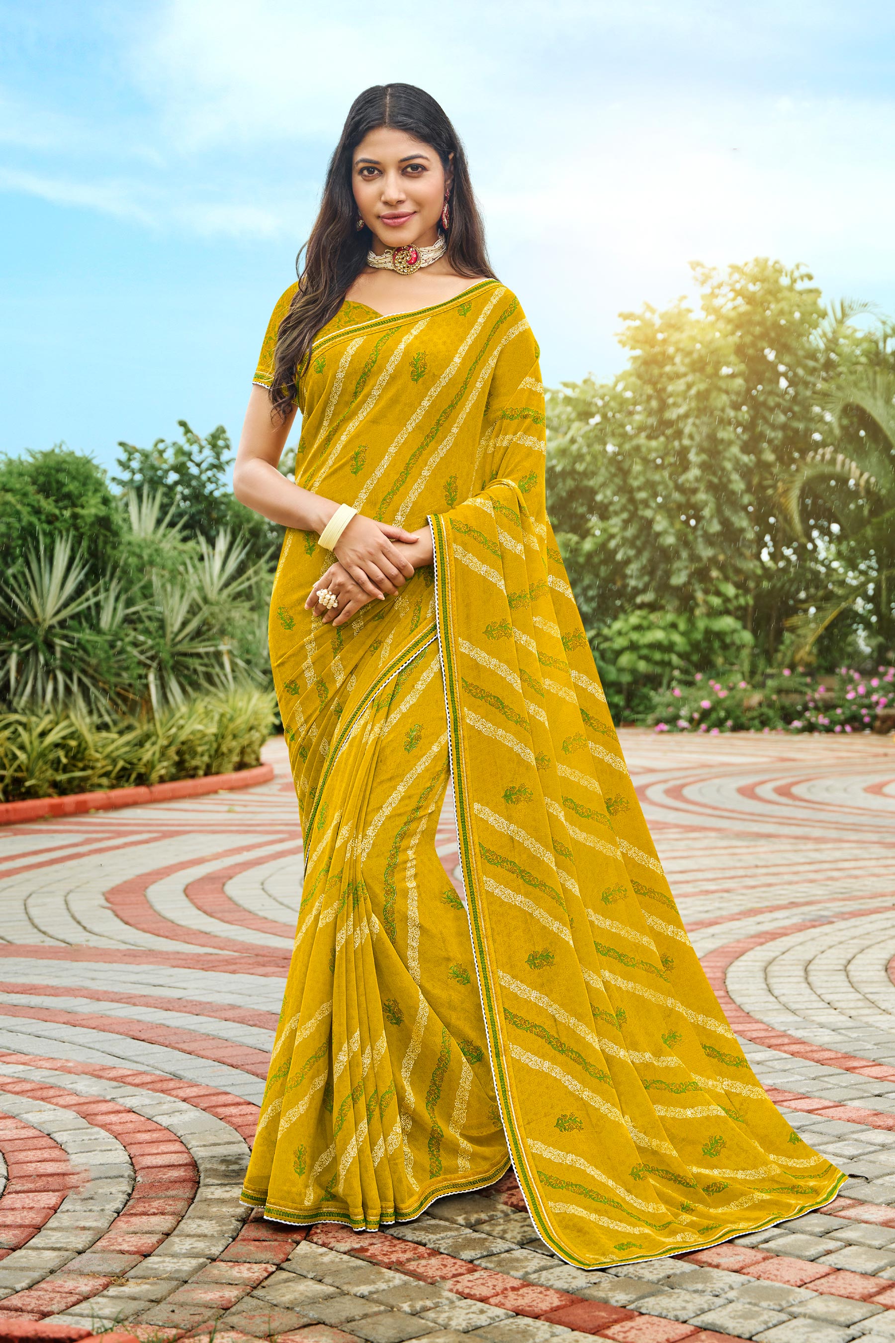 Laxmipati Varsha N-2003 Chiffon Yellow Saree