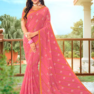 Peach Chiffon Saree with Fancy Lace Border - Varsha