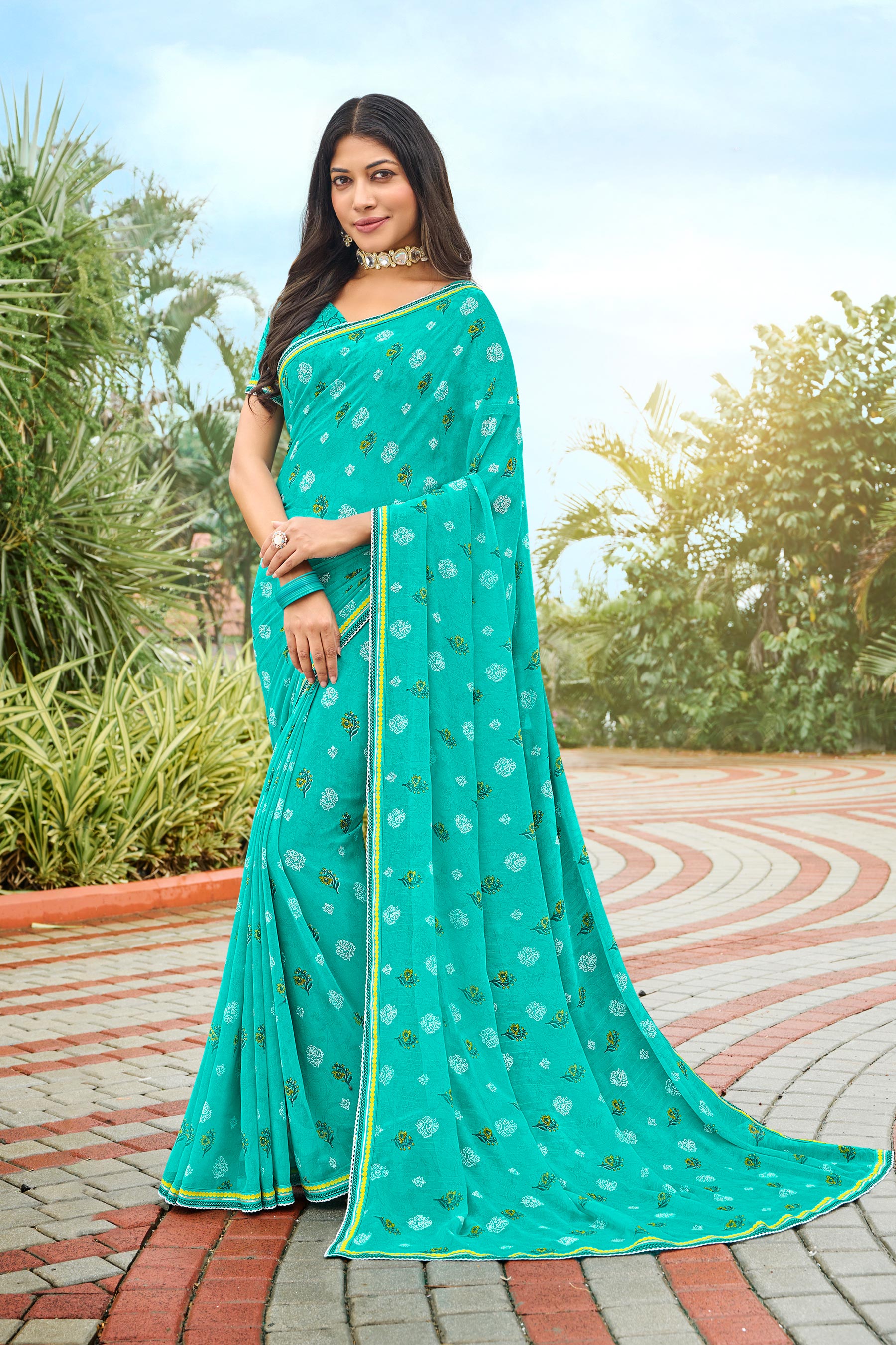 Laxmipati Varsha N-2005 Chiffon Sky Blue Saree