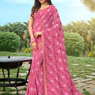 Pink Chiffon Saree with Fancy Lace Border - Varsha