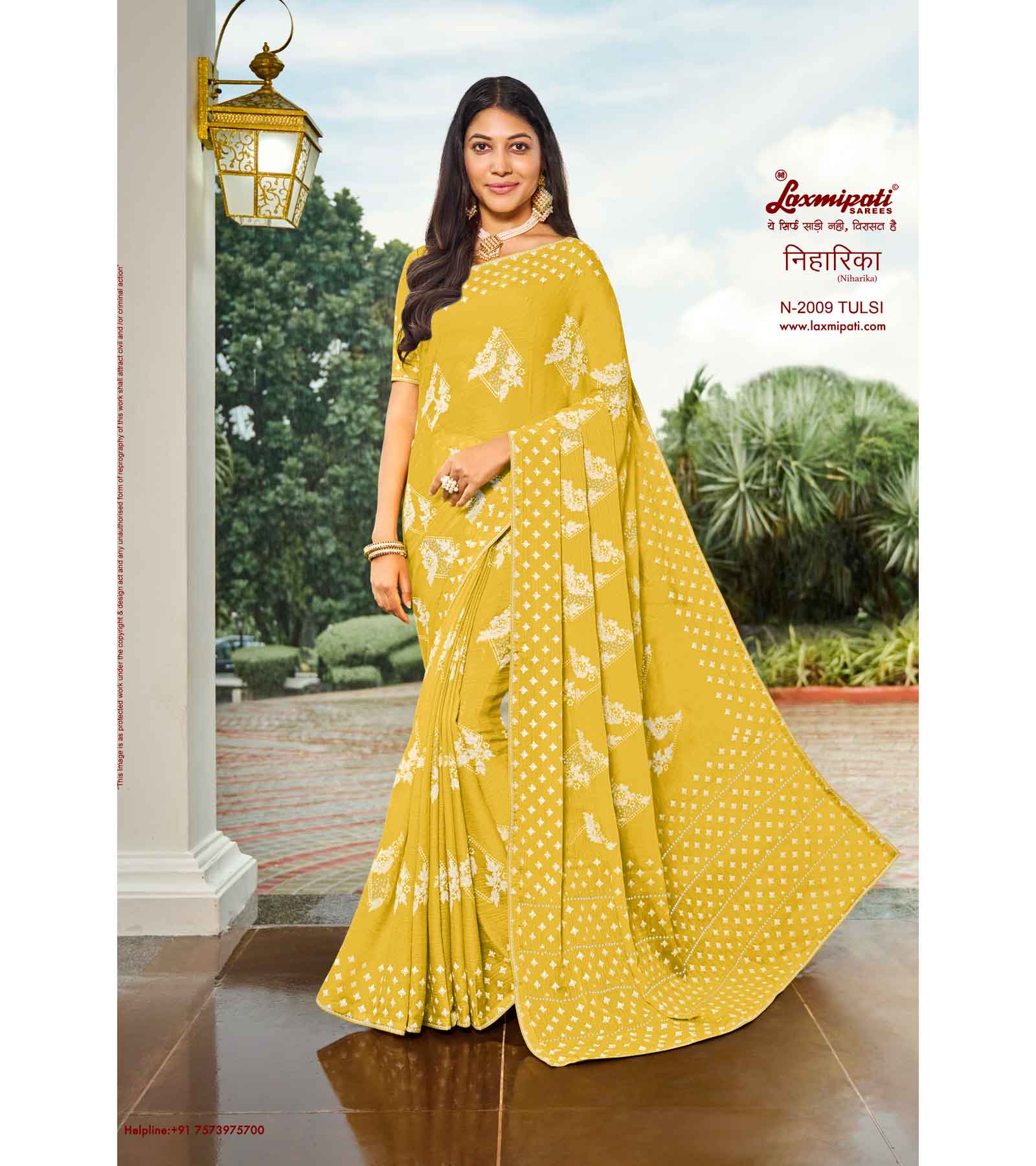 Laxmipati Niharika N-2009 Chiffon Yellow Saree