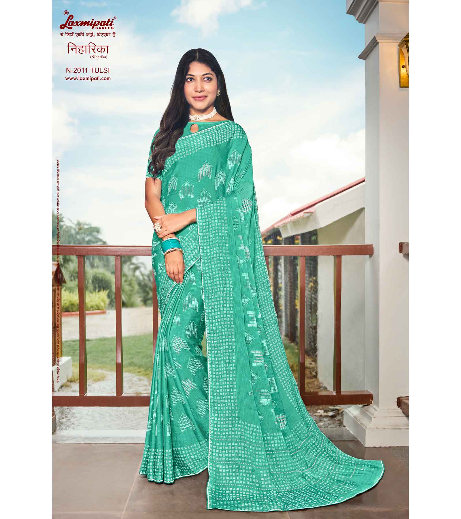 Laxmipati Niharika N-2011 Chiffon Teal Green Saree