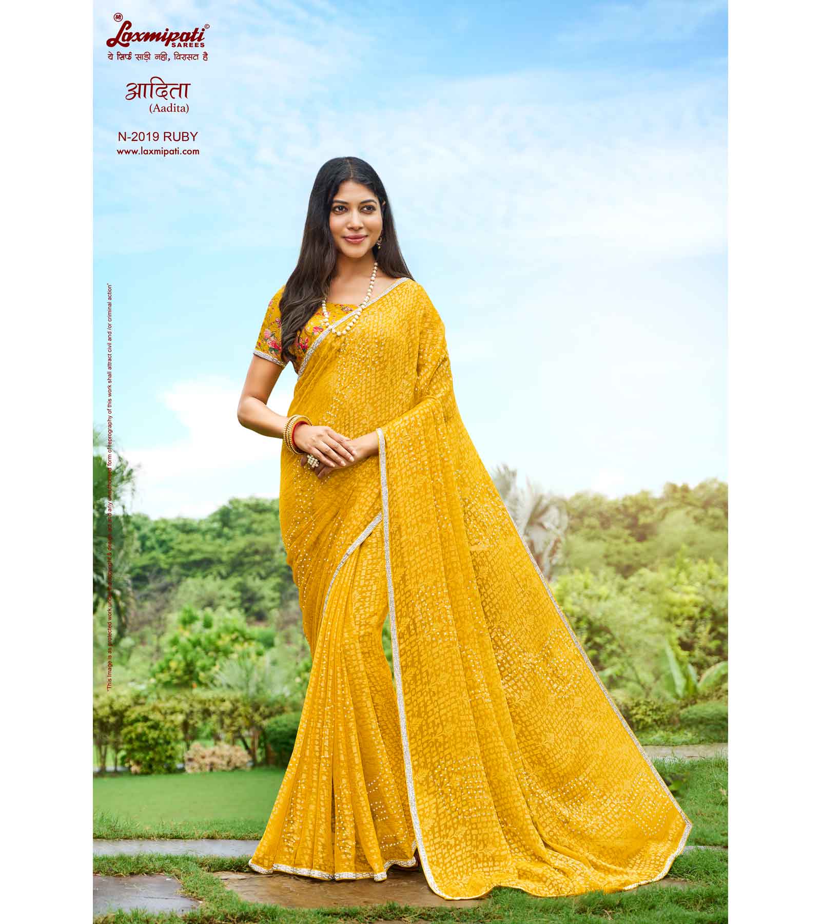 Laxmipati Adita N-2019 Chiffon Brasso Yellow Saree