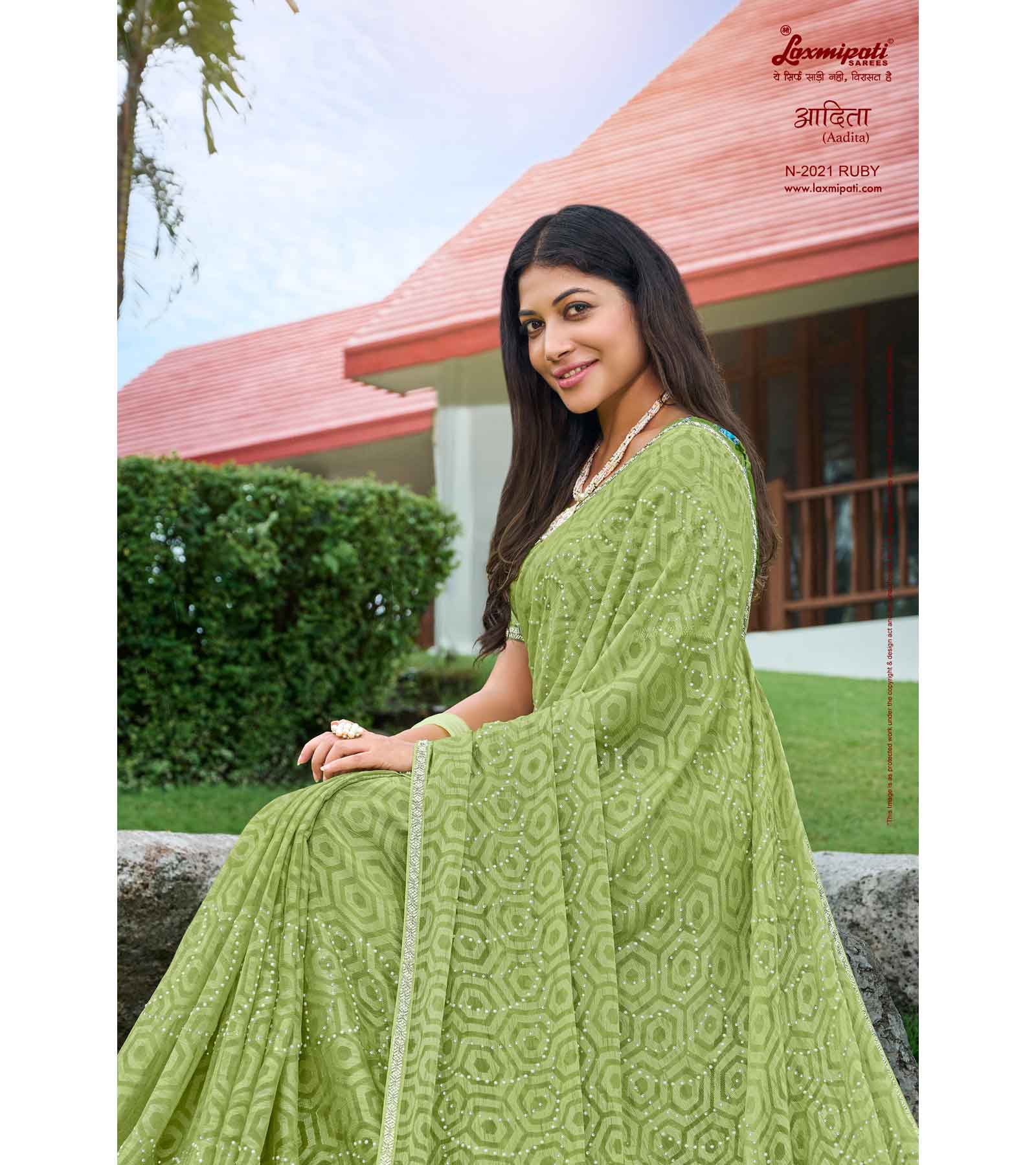 Laxmipati Adita N-2021 Chiffon Brasso Green Saree