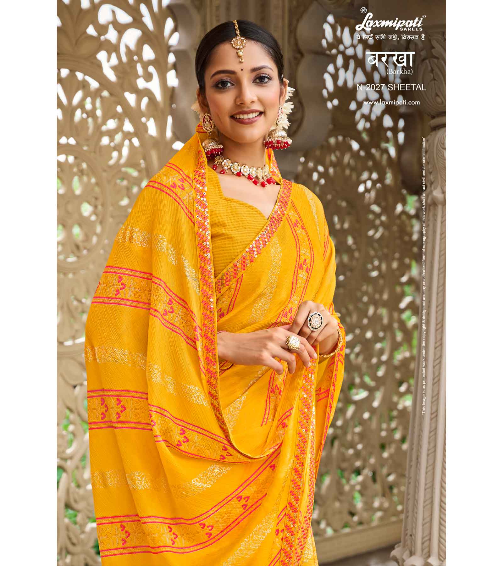 Laxmipati Barkha N-2027 Sharmili Chiffon Yellow Saree Zari Silk