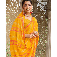 Laxmipati Barkha N-2027 Sharmili Chiffon Yellow Saree Zari Silk