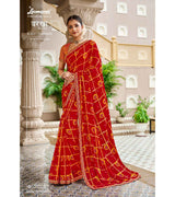 Laxmipati Barkha N-2031 Chiffon Chekes Red Saree