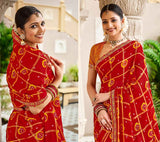 Laxmipati Barkha N-2031 Chiffon Chekes Red Saree