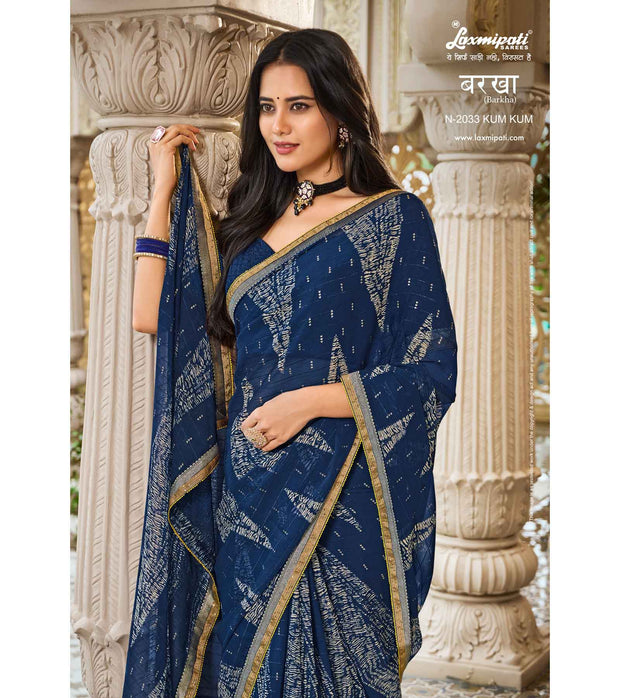 Laxmipati Barkha N-2033 Chiffon Navy Blue Saree