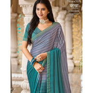 Laxmipati Barkha N-2040 Satin Chiffon Teal Blue Saree