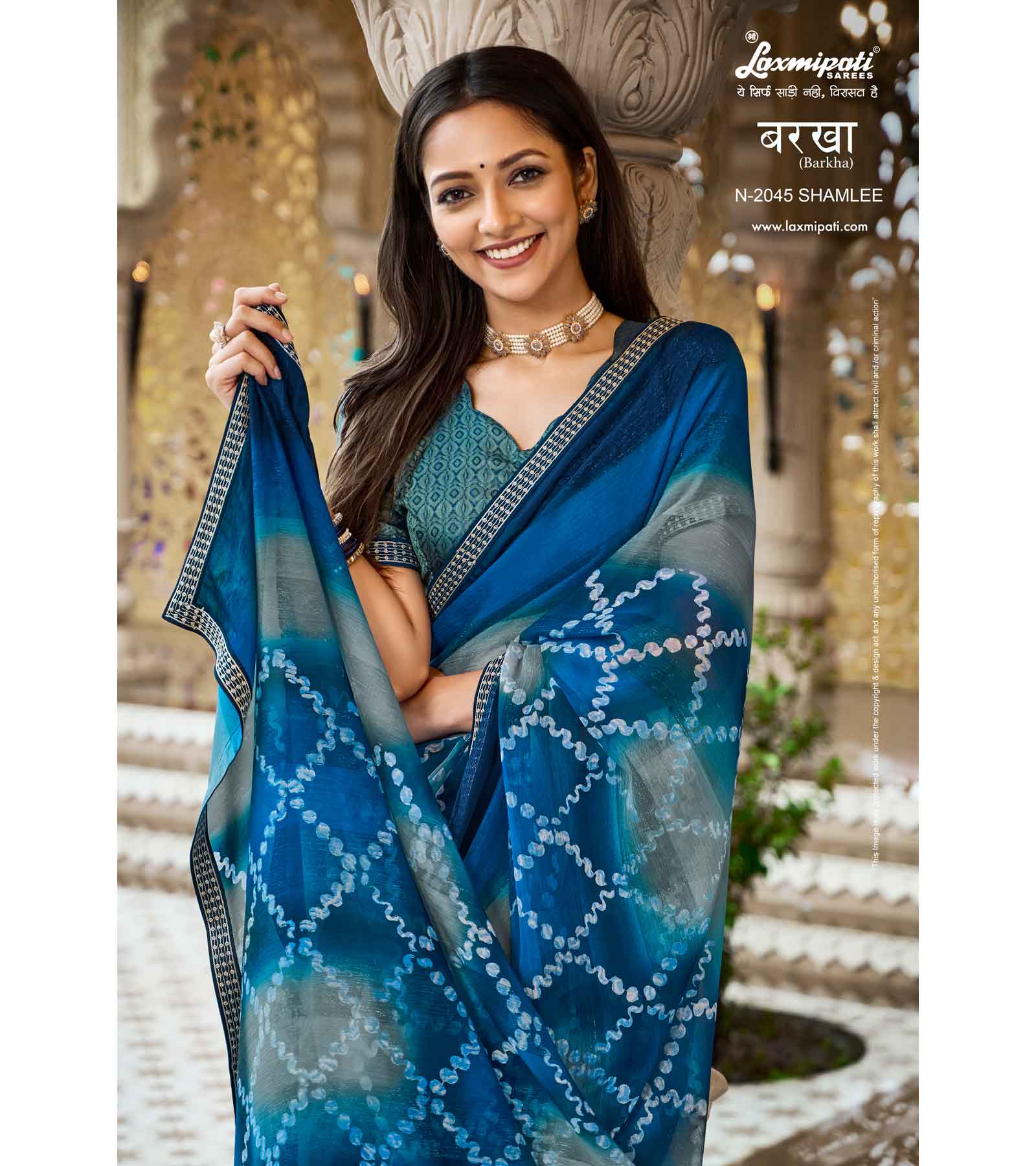 Laxmipati Barkha N-2045 Sparkle Chiffon Blue Saree