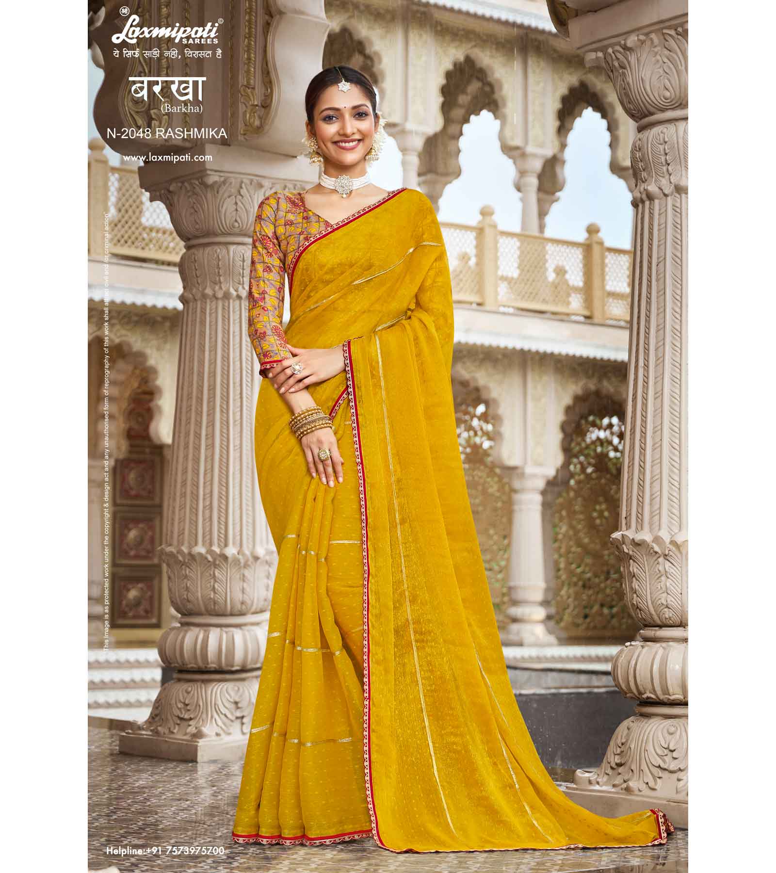 Laxmipati Barkha N-2048 Chiffon Mustard Saree