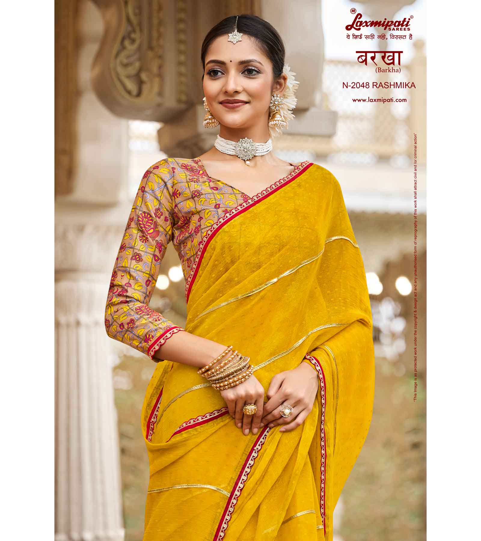 Laxmipati Barkha N-2048 Chiffon Mustard Saree