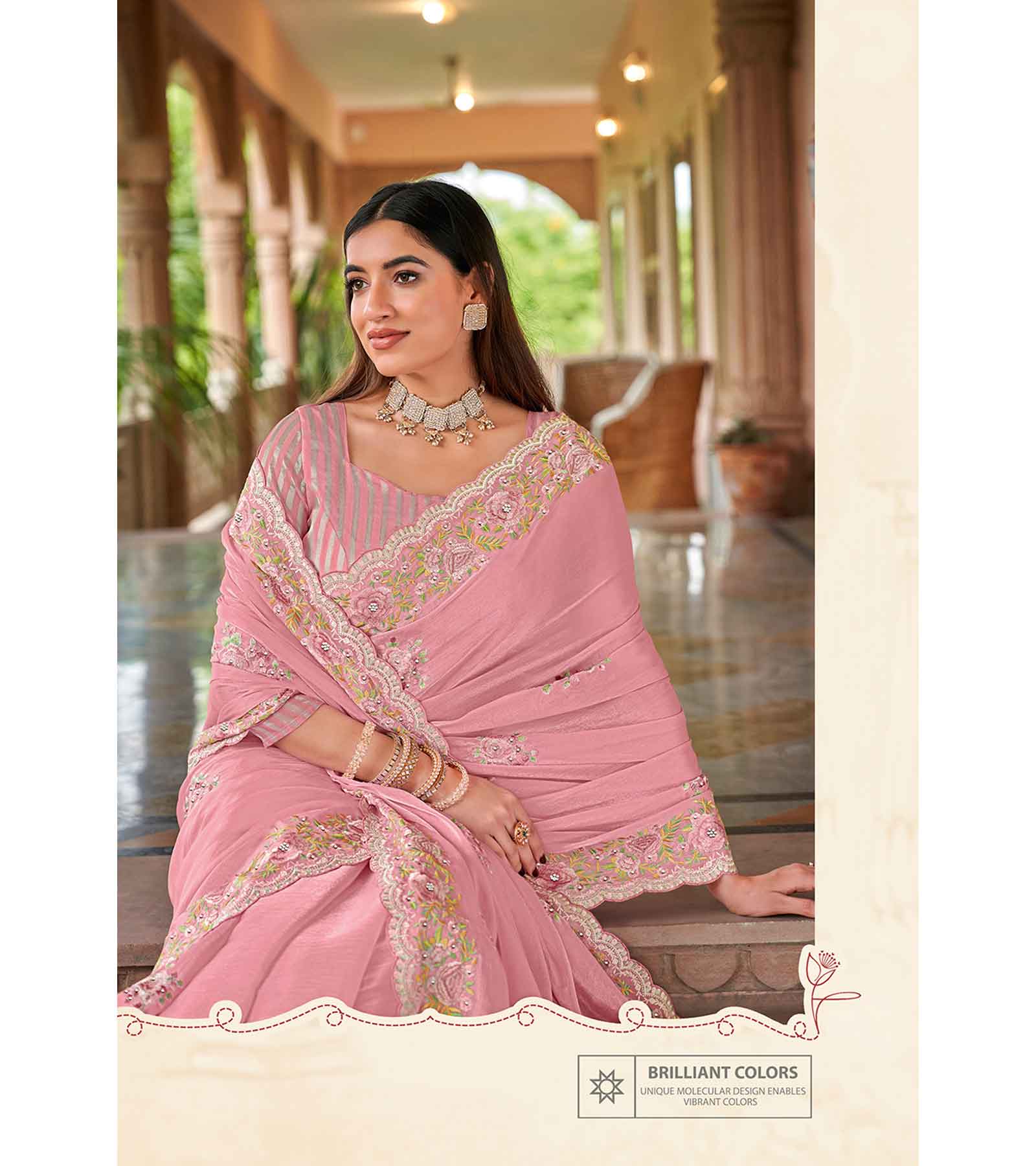 Laxmipati Apsara N-2059 Satin Chiffon Pink Saree