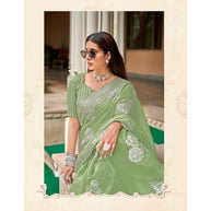 Laxmipati Apsara N-2060 Satin Chiffon Pista Saree