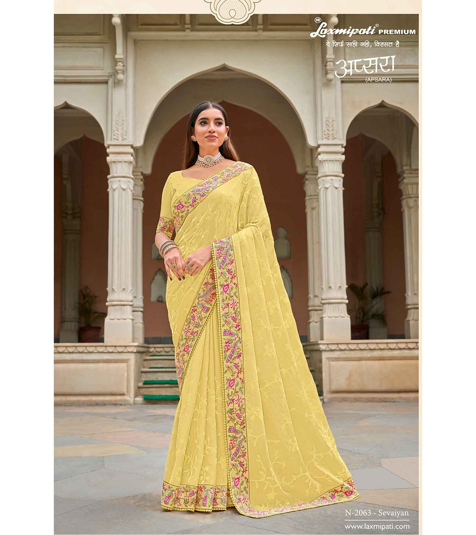 Laxmipati Apsara N-2063 Chiffon Yellow Saree