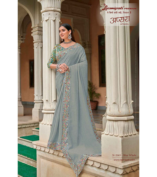 Laxmipati Apsara N-2065 Zari Chiffon Grey Saree