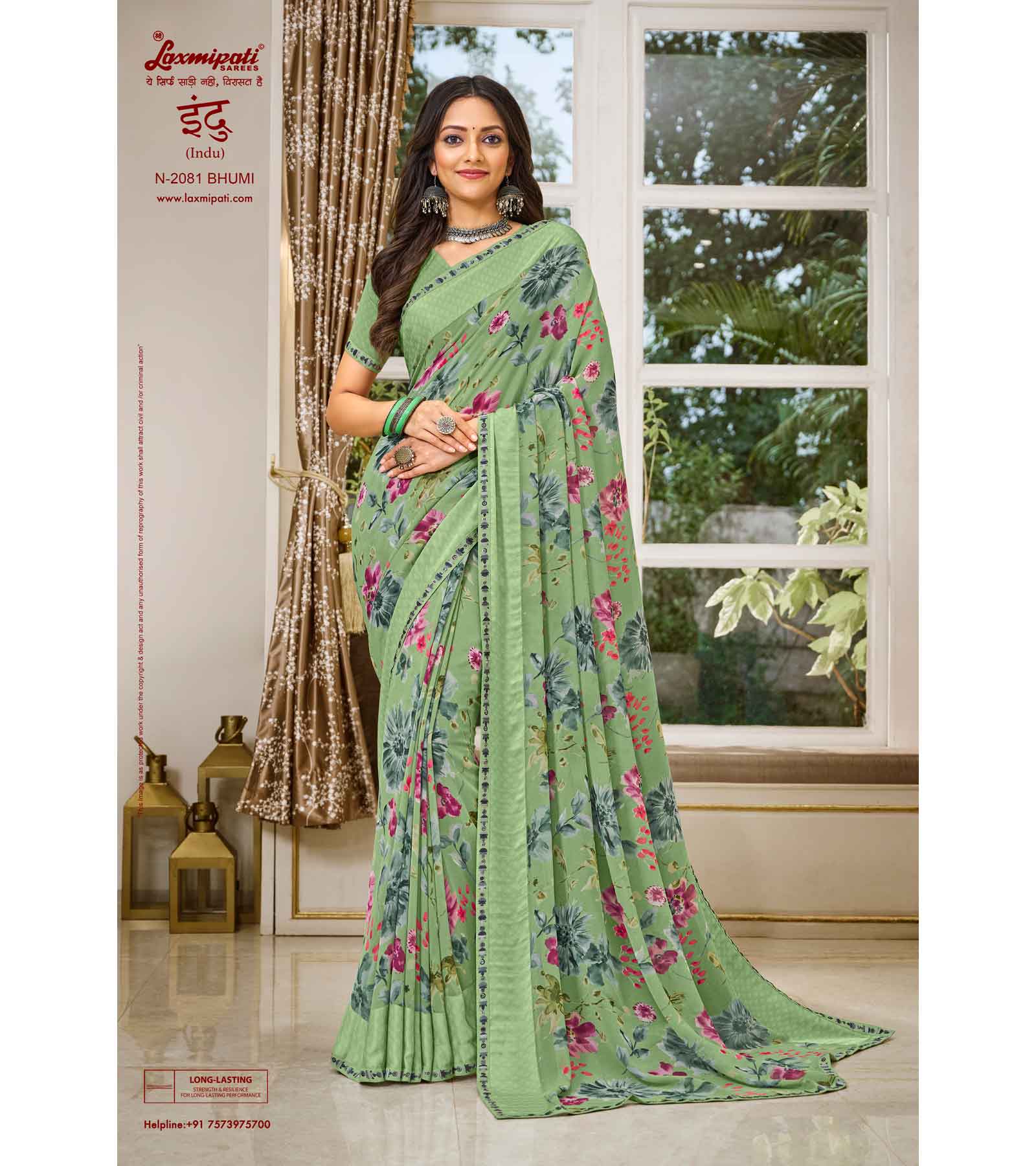 Laxmipati Indu N-2081 Georgette Green Saree