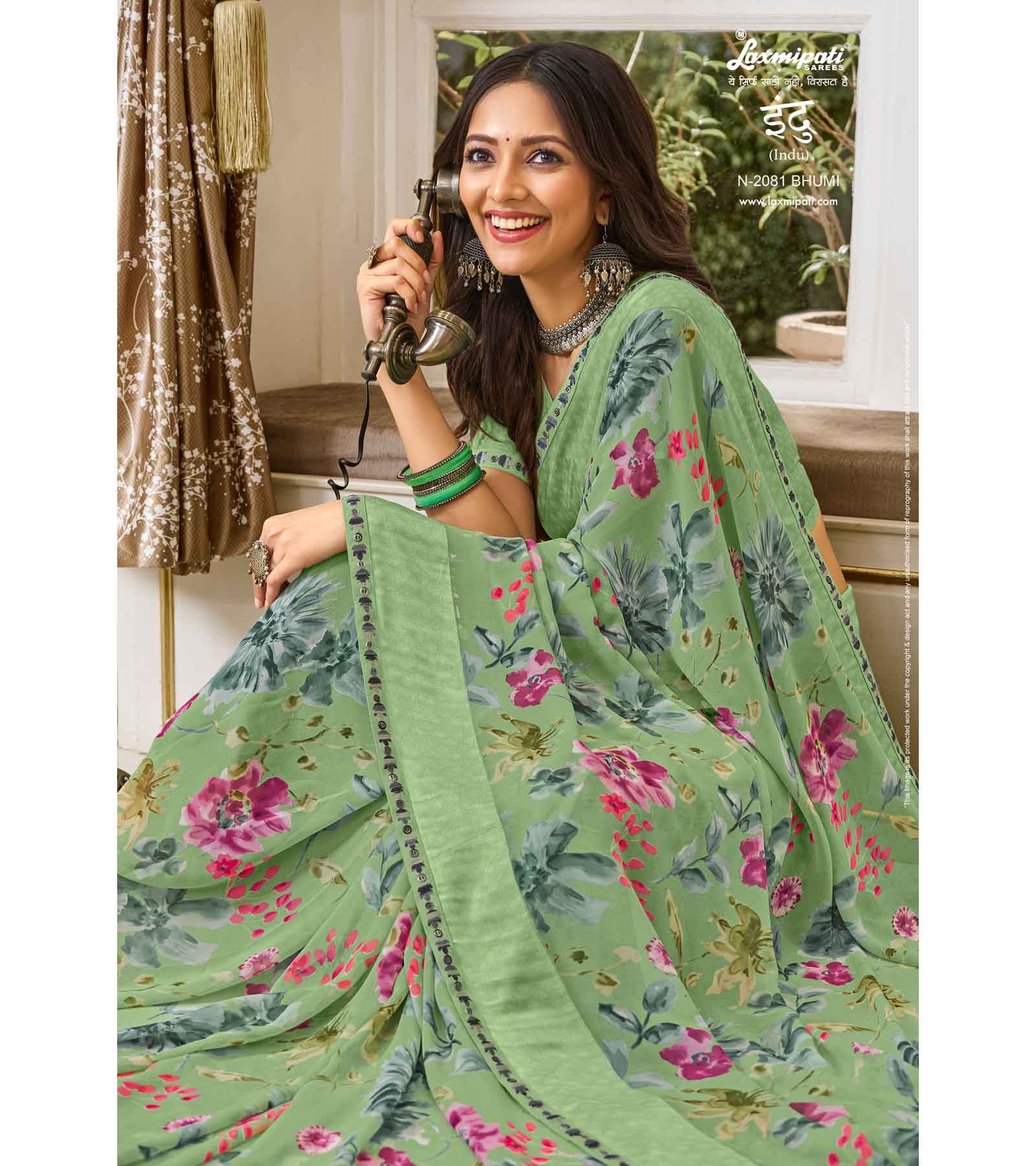 Laxmipati Indu N-2081 Georgette Green Saree