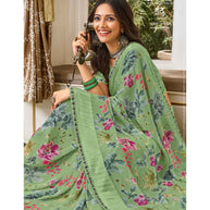 Laxmipati Indu N-2081 Georgette Green Saree