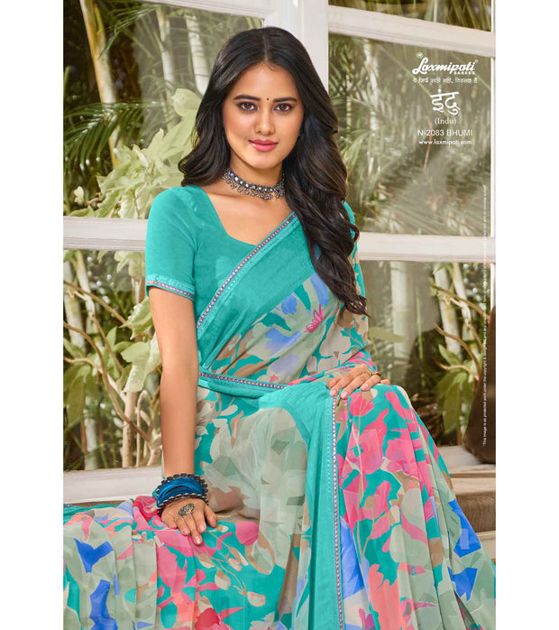 Laxmipati Indu N-2083 Georgette Blue Saree