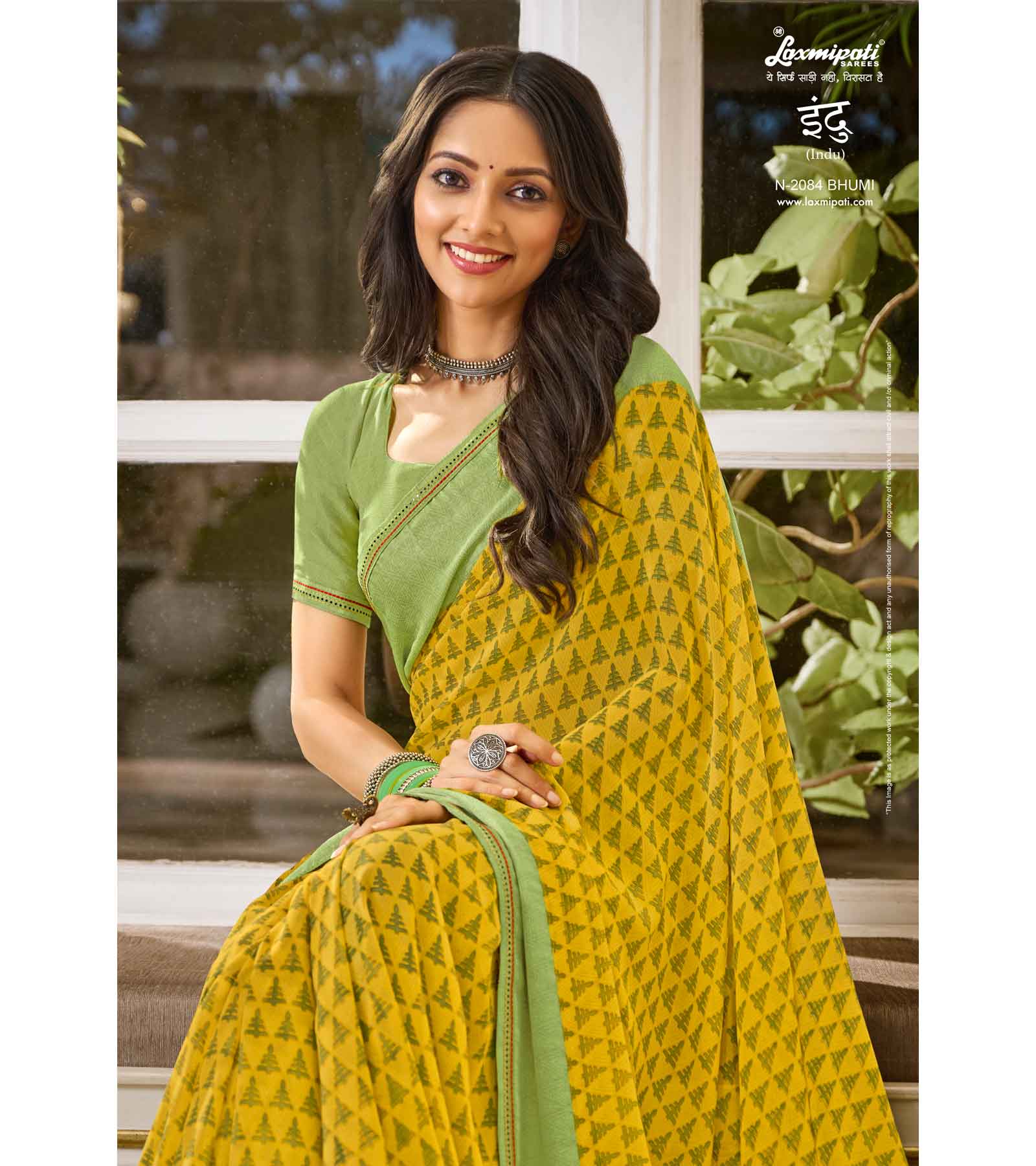 Laxmipati Indu N-2084 Georgette Yellow Saree