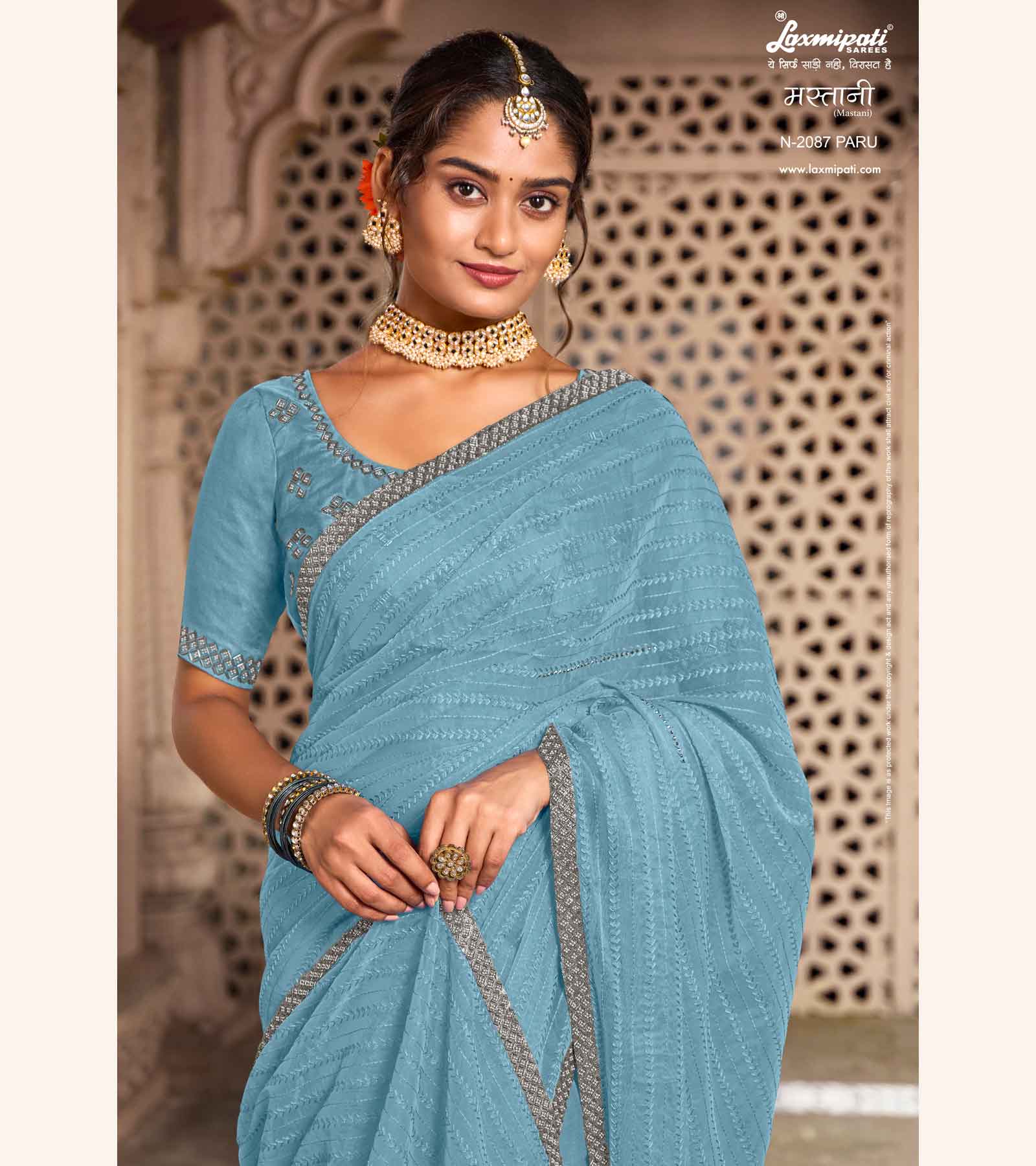 Laxmipati Mastani N-2087 Organza Sky Blue Saree