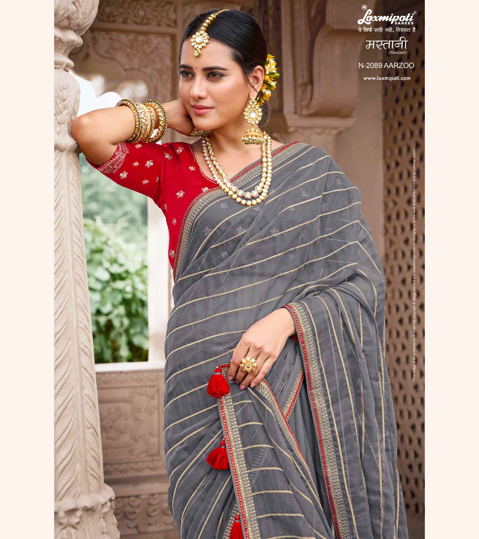 Laxmipati Mastani N-2089 Organza Grey Saree