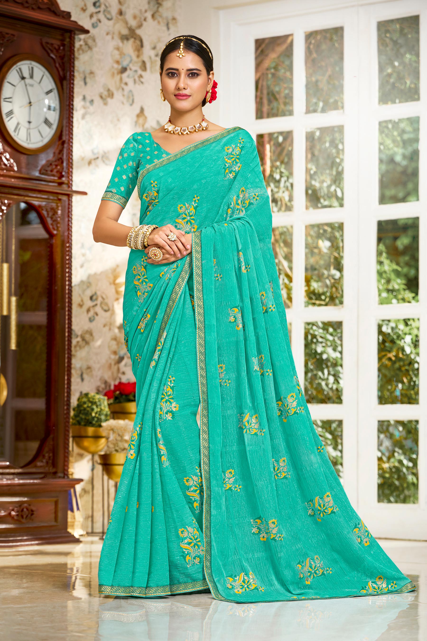 Laxmipati Zinal N-2105 Chiffon Green Saree