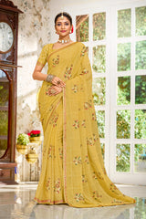 Laxmipati Zinal N-2106 Chiffon Yellow Saree