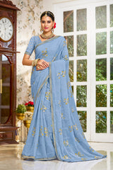 Laxmipati Zinal N-2108 Chiffon Sky Blue Saree