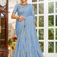 Laxmipati Zinal N-2108 Chiffon Sky Blue Saree
