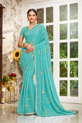 Laxmipati Zinal N-2110 Chiffon Teal Blue Saree