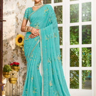 Laxmipati Zinal N-2110 Chiffon Teal Blue Saree