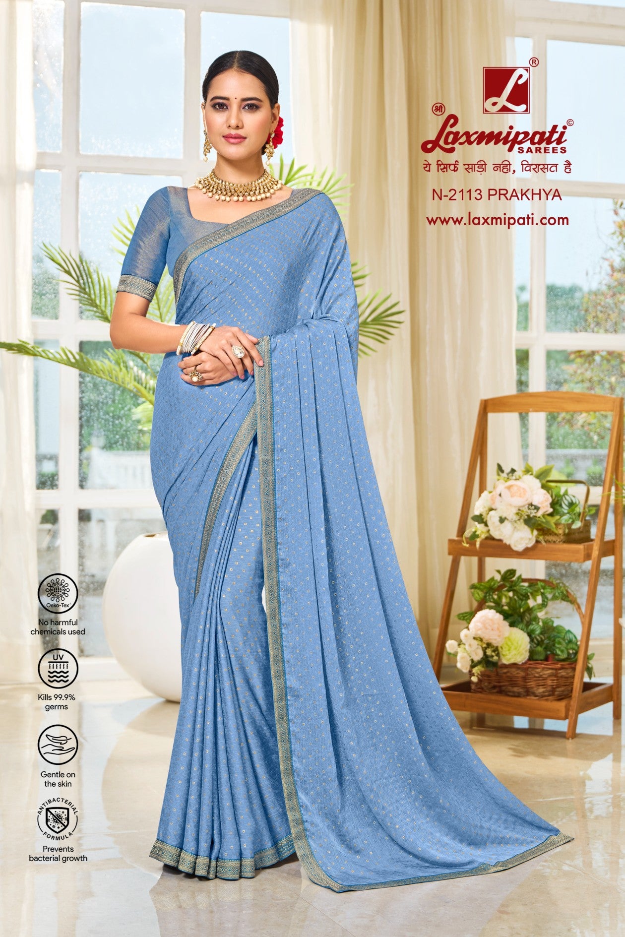 Laxmipati Ritika N-2113 Satin Chiffon Blue Saree