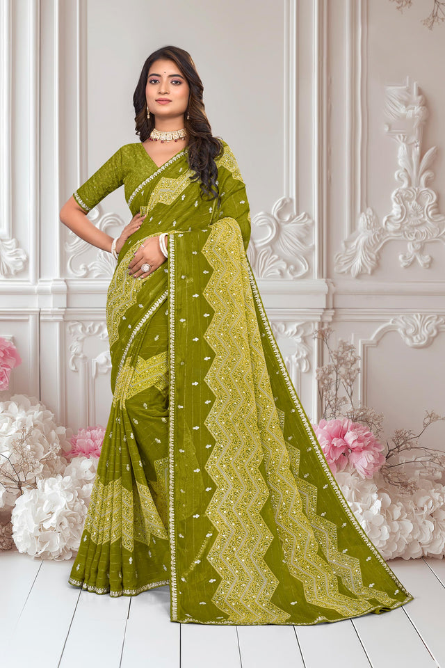 Plain chiffon saree