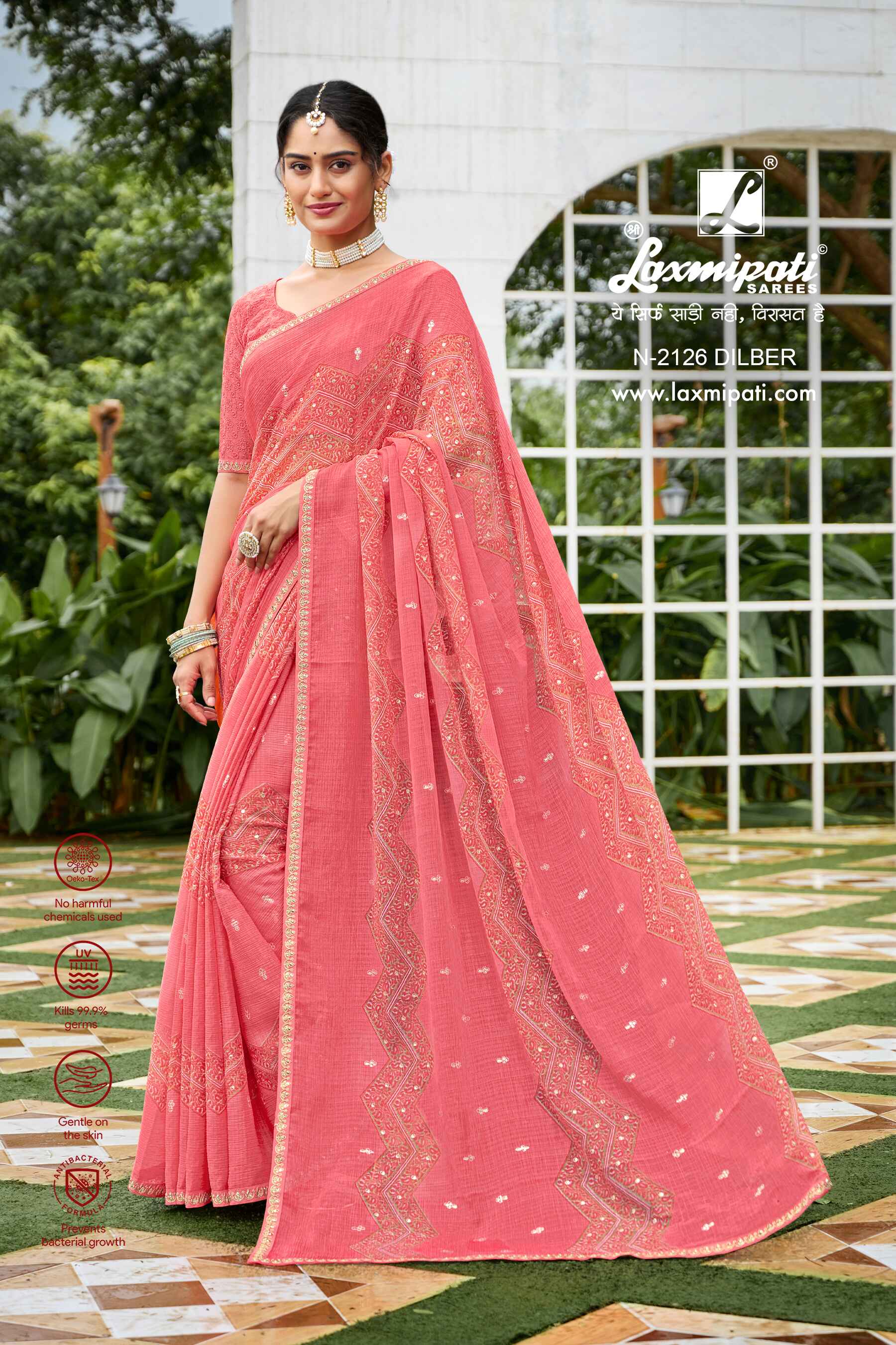 Laxmipati Diwani N-2126 Chiffon Peach Saree