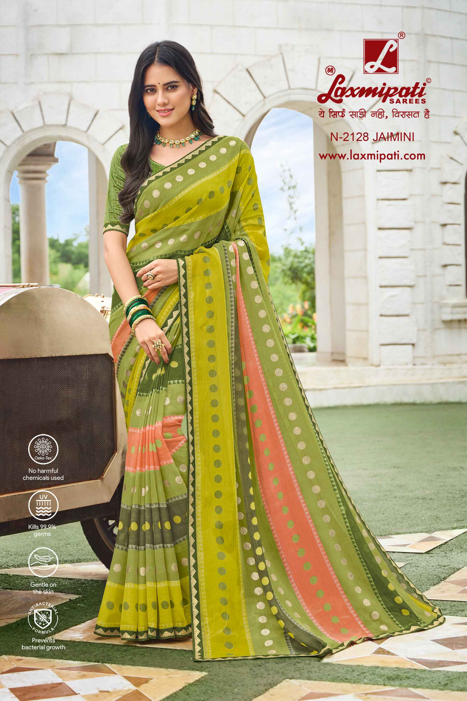 Laxmipati Diwani N-2128 Chiffon Green Saree