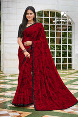 Laxmipati Diwani N-2138 Satin Chiffon Red Saree