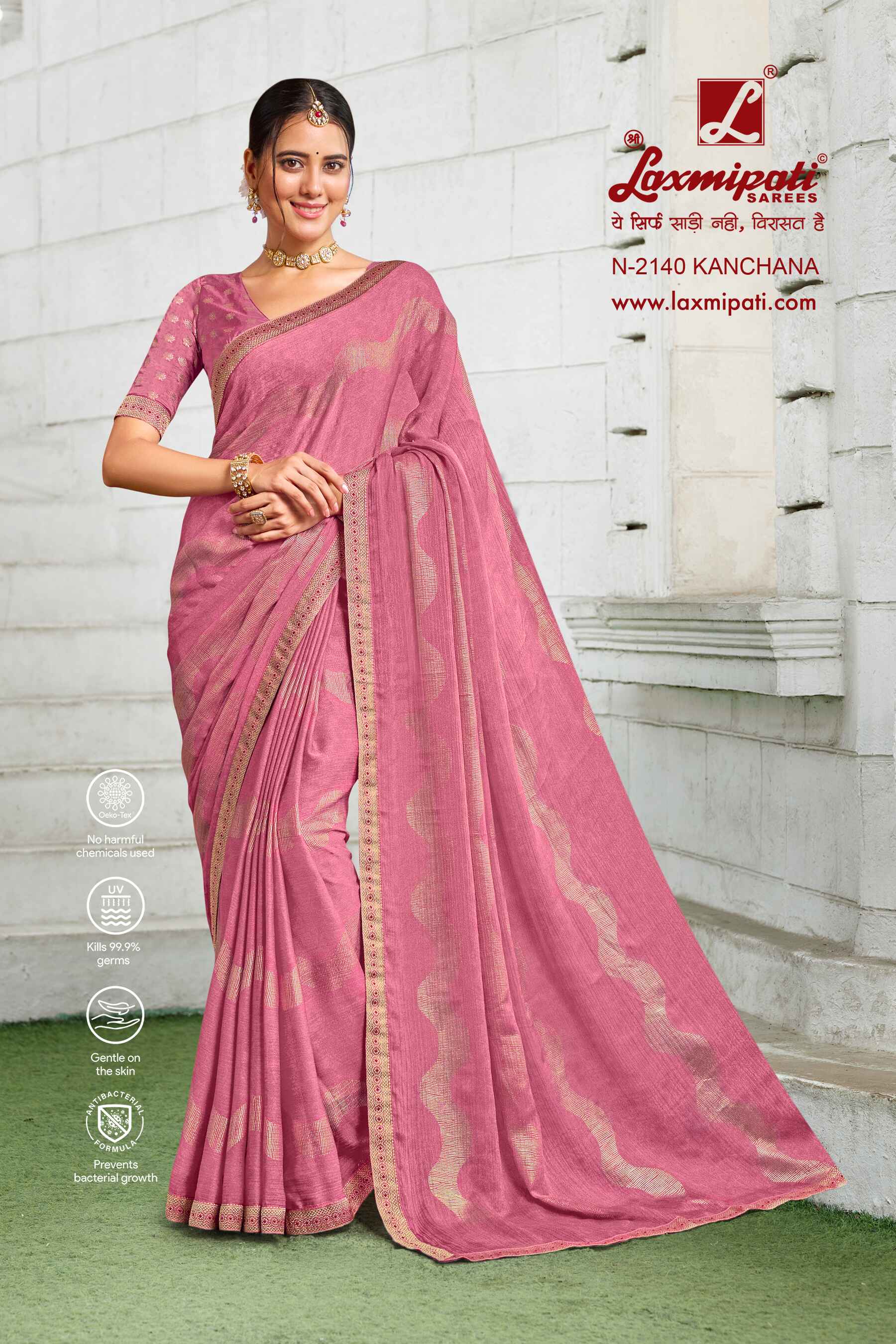 Laxmipati Diwani N-2140 Satin Chiffon Pink Saree