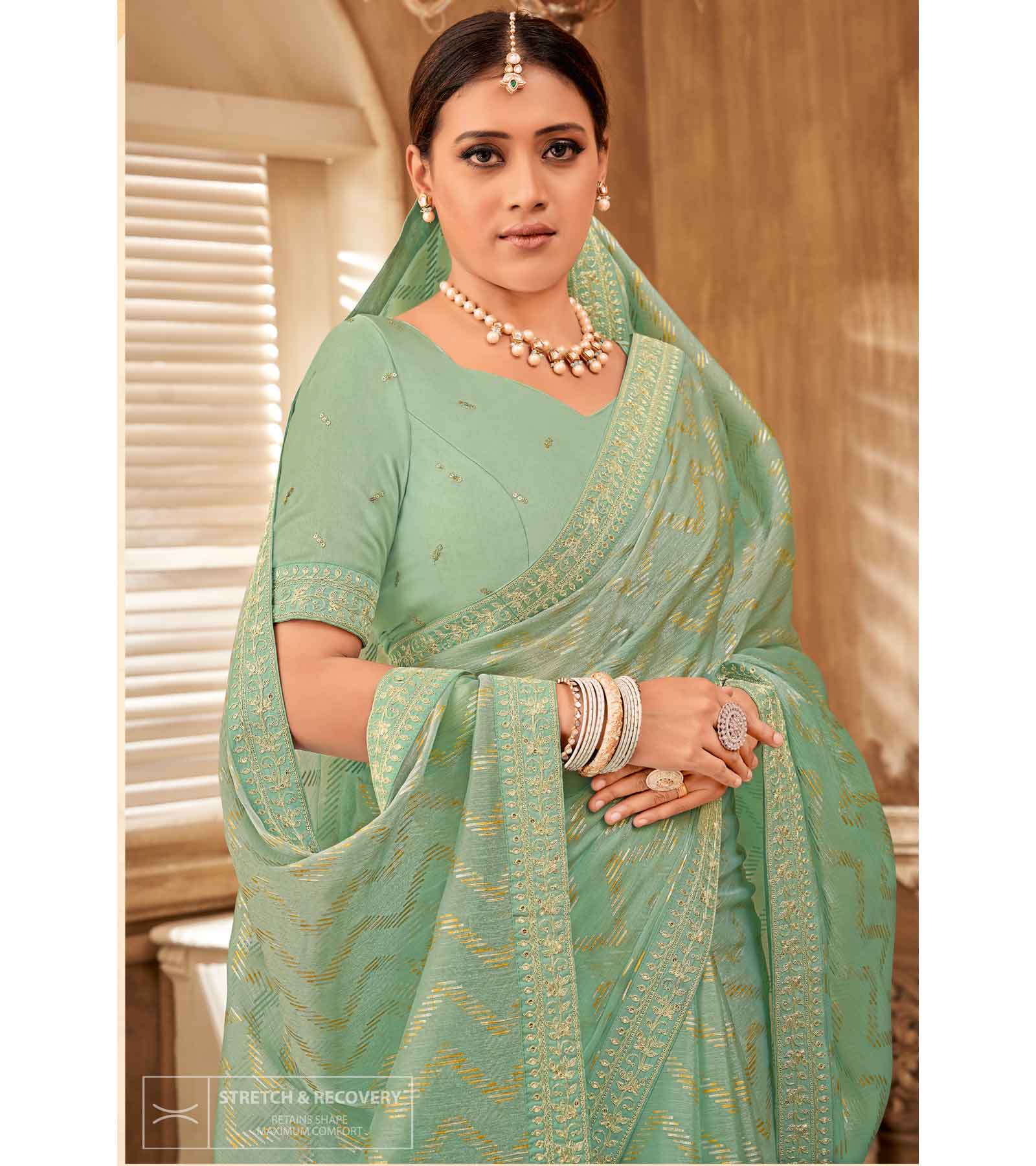 Laxmipati Chulbuli N-2154 Satin Chiffon Sea Green Saree