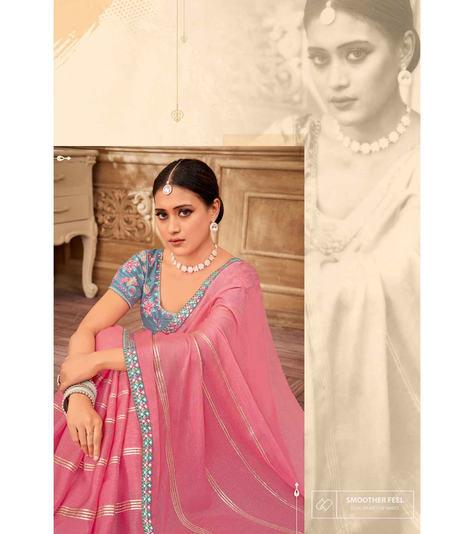 Laxmipati Chulbuli N-2161 Satin Chiffon Pink Saree