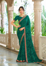 Laxmipati Rim_Jhim N-2175 Georgette Dark Green Saree