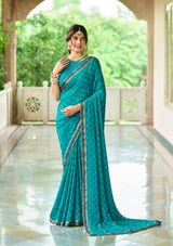 Laxmipati Rim_Jhim N-2177 Georgette Turquoise Saree