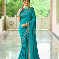 Laxmipati Rim_Jhim N-2177 Georgette Turquoise Saree