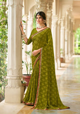 Laxmipati Rim_Jhim N-2178 Georgette Olive Green Saree