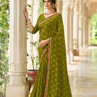Laxmipati Rim_Jhim N-2178 Georgette Olive Green Saree