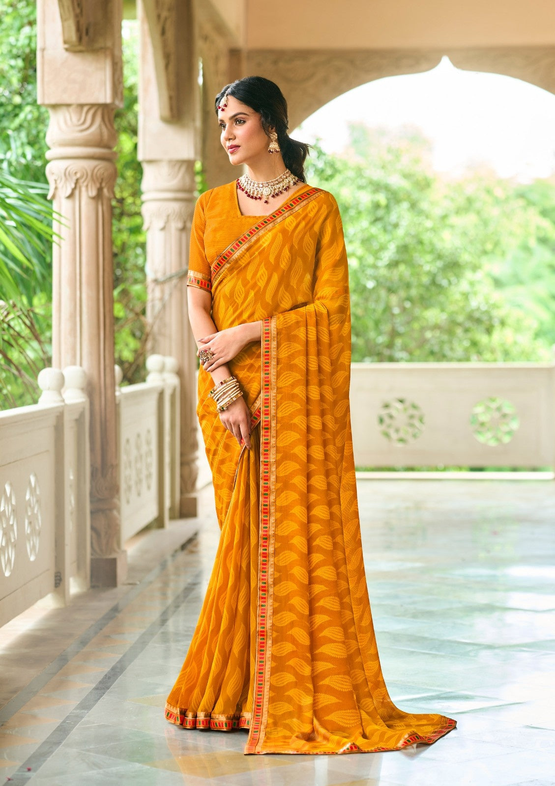 Laxmipati Rim_Jhim N-2181 Georgette Mustard Saree